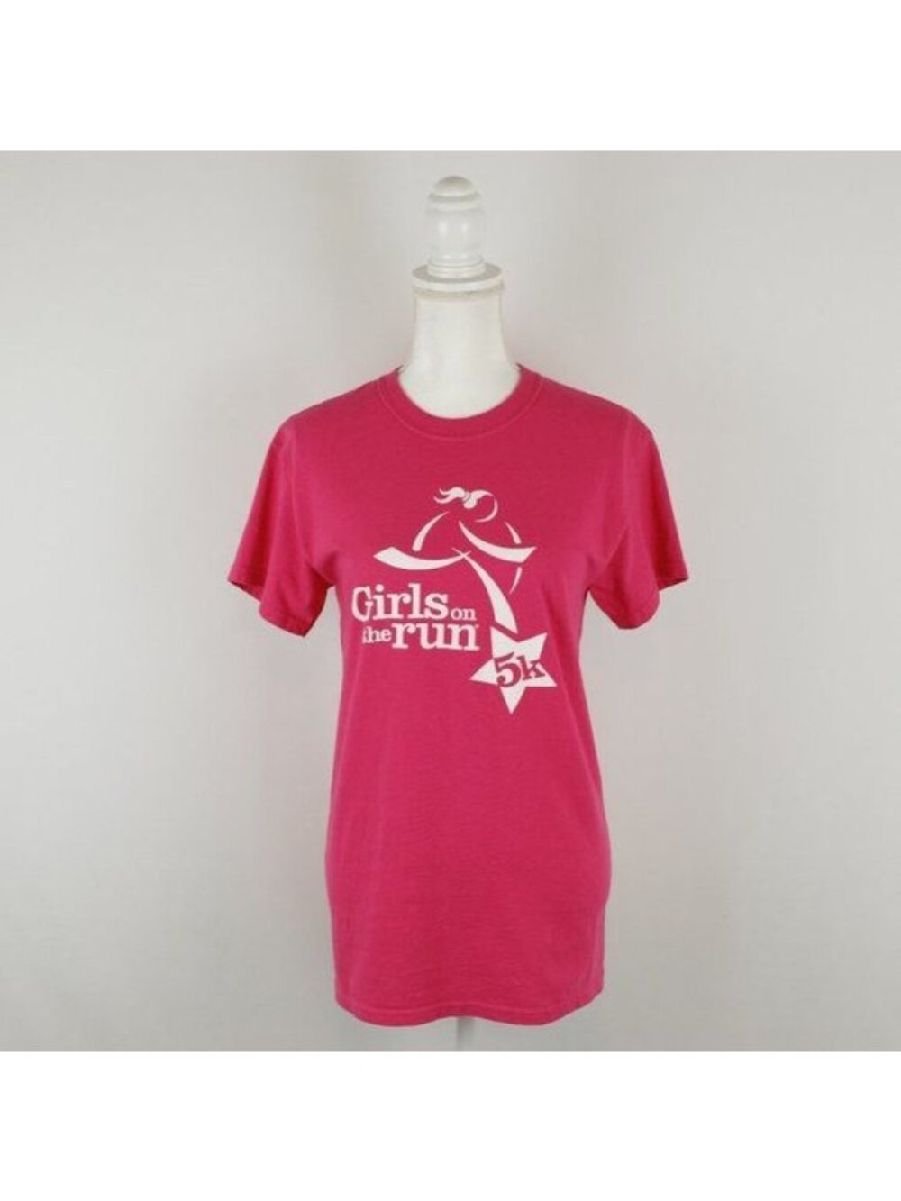 Gildan Heavy Cotton Women's Small Pink White Knit Jersey Short Sleeve Tee